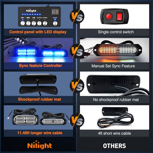 Image of Nilight 8PCS Led Strobe Lights with Controller 12V 24V Sync Feature Blue