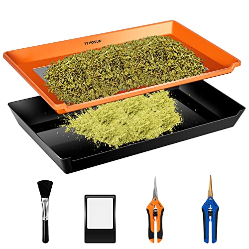 VIVOSUN Heavy Duty 2-in-1 Trimming Tray for Herbals Collecting Dry Sift Screen Set with 150 Micron Fine Mesh Screen and 2 Trimming Scissors Orange