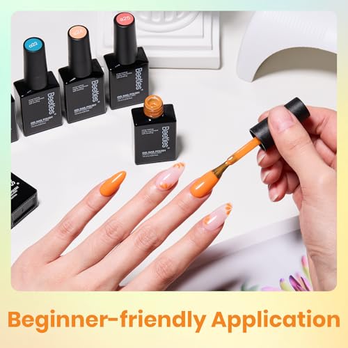 Image of Beetles Orange Gel Polish Set - Hotel California Collection, Blue Gel Polish Dusty Orange Summer Colors Nail Art Manicure Kit Soak Off Uv LED Gel Gift for Girl Women | Orange, blue, and purple gel colors support fall nail art and salon-style DIY manicures; soak off after UV /LED curing.