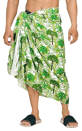 HAPPY BAY Men's Swim Bath Trunk Swimsuit Regular Surfing Swimwear Summer Sarong Long Pareo Beach Wrap for Men One Size Fern, Palm Tree