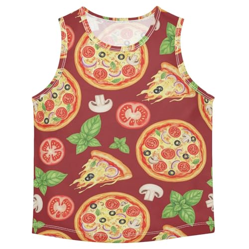 J JOYSAY Pizza Mushrooms Tomato Red Boys Tank Top Sleeveless Muscle Shirts Quick Dry Workout Active Sport Kids T-Shirts 3-15T