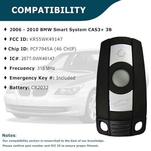 Arreglar acceso cómodo BMW con la llave inteligente KR55WK49147 chip PCF7945A para E90 y E93 2