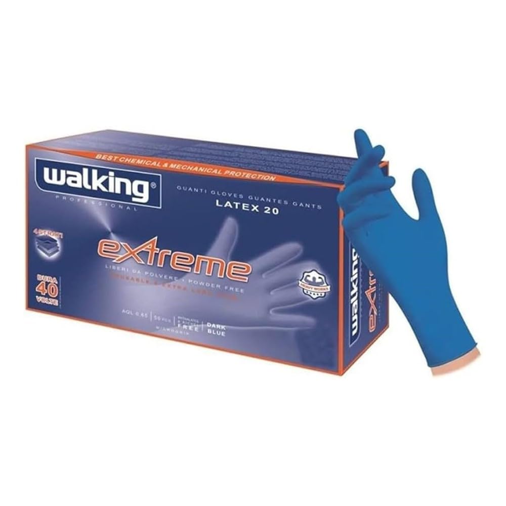 Generico eccezzionali Guanti in Lattice della WALKING EXTREME BLU Riusabili - VARIE TAGLIE E PEZZATURE - 20.5 g per guanto - alta resistenza a tutto (50 PEZZI, M)