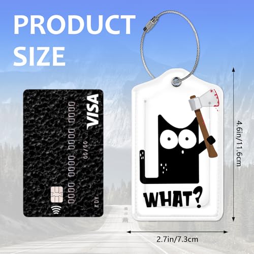 2 Pack Luggage Tag for Suitcases, Black Cats PU Leather Luggage Tag with Privacy Cover ID Label for Women Men Travel Cruise Baggage Handbag School Bag Backpack2