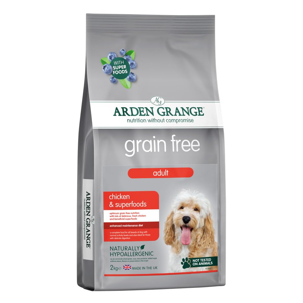Arden Grange Grain Free Adult Chicken & Superfoods Dry Dog Food 2 kg - 43% Chicken with Sweet Potato - Hypoallergenic Recipe with Prebiotics, Joint Support and Omega Oils - Made in England