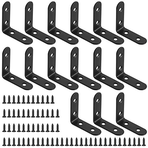 Glarks 15 Sets 50mm Black L Bracket Right Angle Bracket Corner Brace Joint Bracket Fastener for Wood Chair Bookshelf Board Window Furniture Cabinet (50x50x2mm)