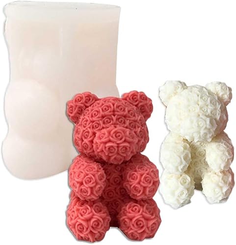 Miniatura 1 de Moldes de silicona con forma de oso de rosa para hacer velas, resina, velas de aromaterapia, jabón de cera hecho a mano, decoración del hogar,
