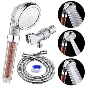 Filter Shower Head with Hose and Shower Arm Bracket, High Pressure & Water Saving Handheld Shower, 3-Settings Filter Showerhead for Dry Hair & Skin SPA