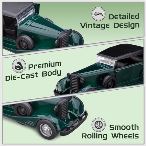 Image of Amazon Brand - Metal Die Cast 1:37 Vintage Car with Top | Green | Collectible & Durable