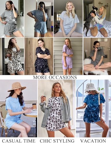 Ekouaer 2 Pack Womens Pajama Sets Short Sleeve Top with Shorts Soft Comfy Loungewear Sleepwear S-XXL2