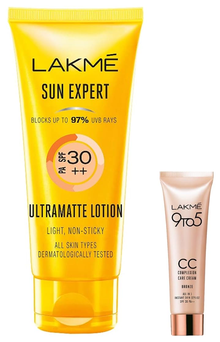 LAKMÉ Sun Expert Spf 30 Pa++ Ultra Matte Lotion Sunscreen, 50 Ml & 9 To 5 Complexion Care Face Cc Cream, Bronze, Spf 30, Conceals Dark Spots & Blemishes, 9G - All Skin Type-image-22