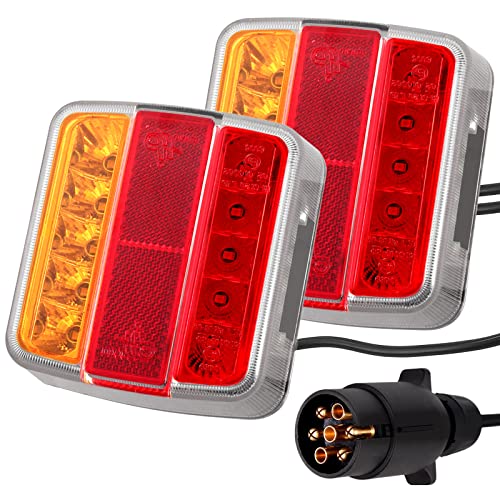 PROZOR Pilotos Traseros Remolque 18LED 12V Luz Trasera Ámbar con Cableado 7.5m Enchufe de 7 Pines Luces Remolque Homologado E11 Impermeable IP65 Montaje con Tornillos para Remolque Camión Caravana
