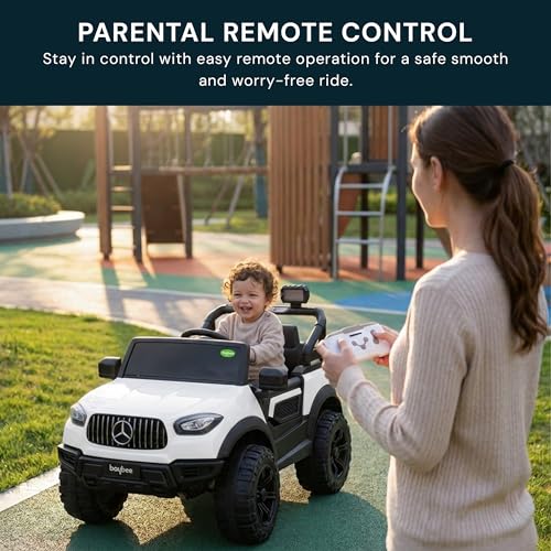 Image of Baybee BeastX Battery Operated Jeep for Kids with Parental Control | Baby Ride On Electric Car with RGB Lights, Music & Swing Mode | Rechargeable Battery Car for Kids 2 to 6 Years (Metallic Grey)