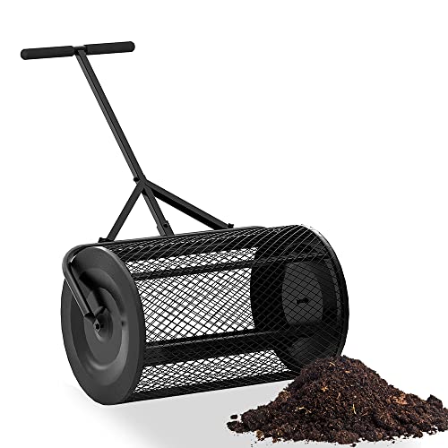 Fayelong Rullo per Muschio di Torba da Prato E Giardino con Spargitore di Compost da 24 Pollici con Chiusure Laterali, Cestello in...