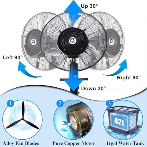 Large Commercial Outdoor Misting Fan - Oscillating Pedestal Fan for Patio, Restaurant, Garage, Gym, Factory Workshop - Adjustable 650mm Industrial Floor Fan