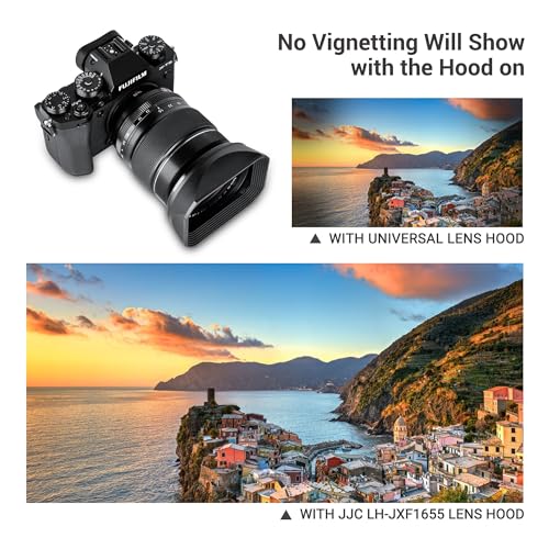 Image of JJC Metal Square Lens Hood for Fuji Fujifilm XF 16-55mm f /2.8 R LM WR Lens | with Protective Hood Cap, No Vignetting, Not Affect The Use of 77mm Filter, (Not for XF 16-55mm f /2.8 II Lens)