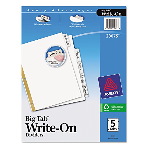 Big Tab Write-On Dividers with Erasable Laminated Tabs (5/Set) [Set of 5]