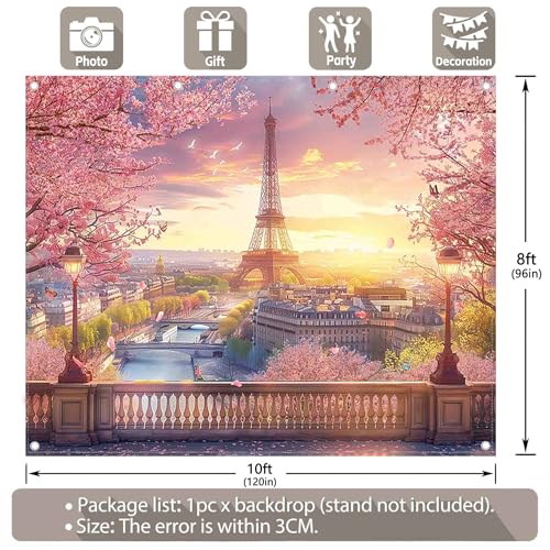 Fondo fotográfico tela 10x8ft con diseño Torre Eiffel miniatura 3