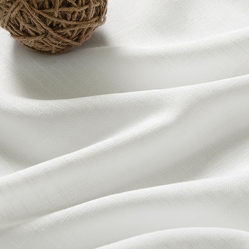 Image of Off White Linen Curtains 84 inches Long for Bedroom Back Tab Light Filtering Privacy Sheer Curtains Modern Farmhouse Coastal Decor White Cotton Textured Gauze Curtain for Living Room 2 Panel Set