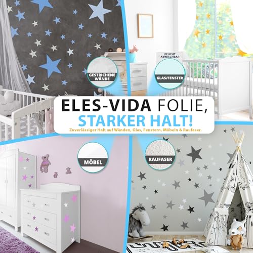 ELES VIDA - 75 Sterne Wandtattoo fürs Kinderzimmer - Wandsticker Set - Pastell Farben, Baby Sternenhimmel zum Kleben Wandaufkleber Sticker Wanddeko - Wandfolie, Kleinkinder, Grau - Pink - Lila