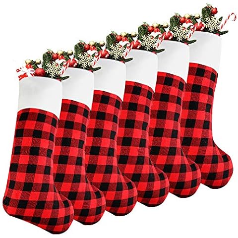 Anbaituor Christmas Stockings, 6 Pack Red Plain Xmas Mantel Fireplace Hanging Stock bags Christmas Ornaments Decorations for Kids Family Holiday Décor Cover