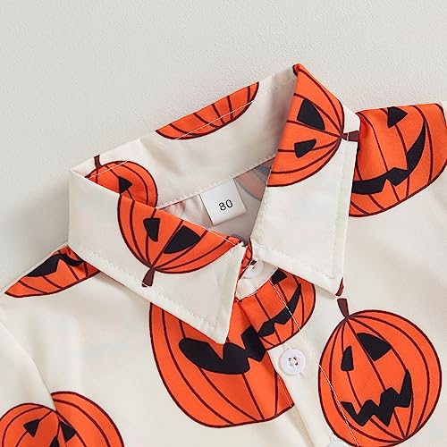 Toddler Baby Boy Halloween Outfits Pumpkin Short Sleeve Button Down Shirt Top Shorts Set 2Pcs Gentleman Clothes4
