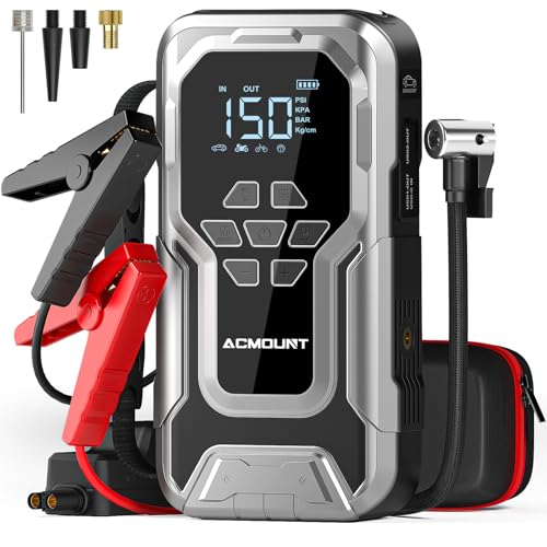 Acmount D18 Jump Starter with Air Compressor 6000A Car Battery Jumper Starter Portable(All Gas/10.0L Diesel) 150PSI Tire Inflator Air Pump 12V Jump Pack 800LM Flashlight Car Gift for Man