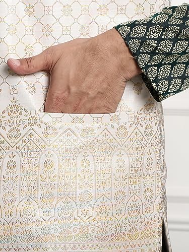 Image of SOJANYA (Since 1958 Men's Jacquard Silk Kurta and Pyjama with Nehru Jacket