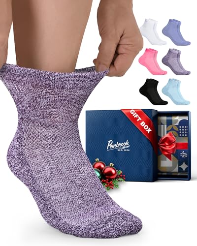 Image of Pembrook Ankle Diabetic Socks for Women & Men | 6 Pairs | Wide Non Binding Socks Quarter Length | Edema Neuropathy Socks