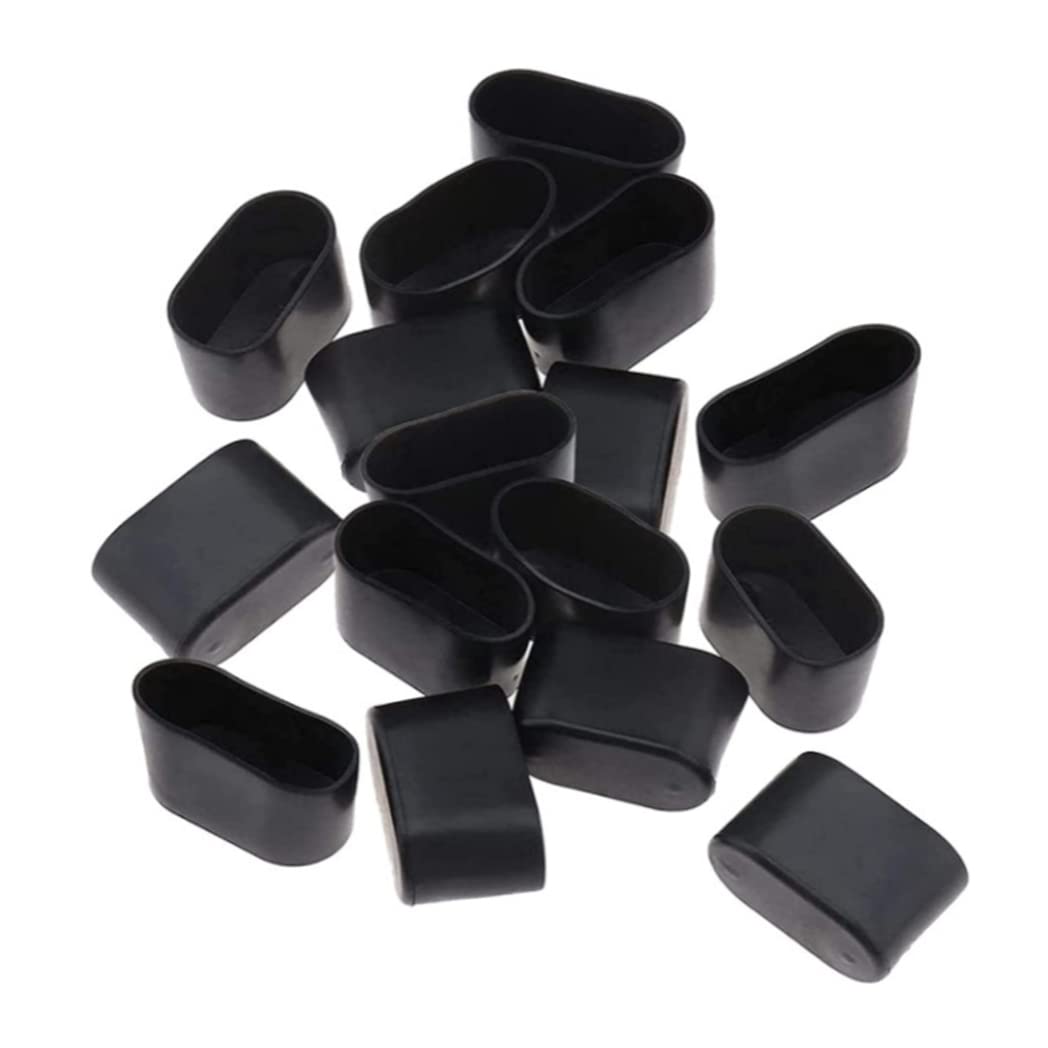 16Pcs Oval Furniture Feet Pads, 25x50mm Rubber Table Chair Leg End Caps Covers Tips Floor Protectors to Protect Hardwood Floor from Scratches Black