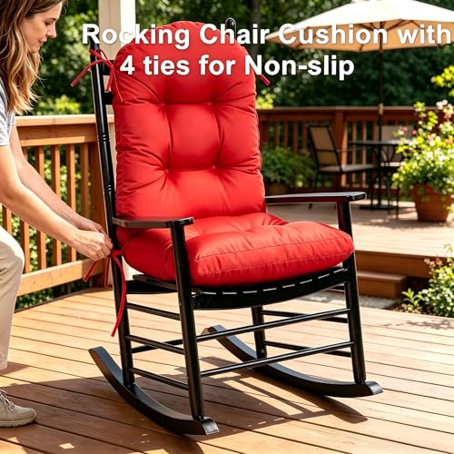 Image of QILLOWAY Outdoor High Back Chair Cushion for Adirondack, All Weather Rocking Chair Cushions Thick Padded Replacement for Patio Furniture,Red