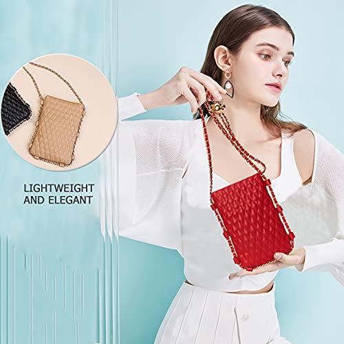 Image of myfriday Mini Quilted Crossbody Purse, Chain Strap Summer Shoulder Bag | Metal ball chain adjuster, snap closure and lightweight phone pouch add cute summer carry for holidays and shopping