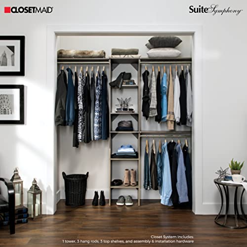 Closetmaid Suitesymphony Wood Closet Organizer Kit With Tower 3 Hang Rods, Top Shelves, Adjustable, Fits Spaces 5-9 Ft. Wide, Graphite Grey #TOP1