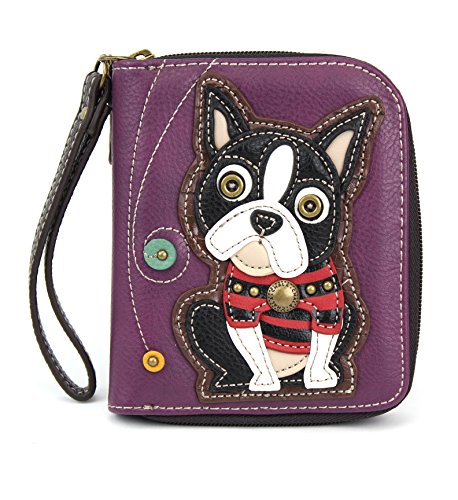 CHALA Charming Animal Theme Deluxe Zip around Wallet (Purple Boston Terrier)