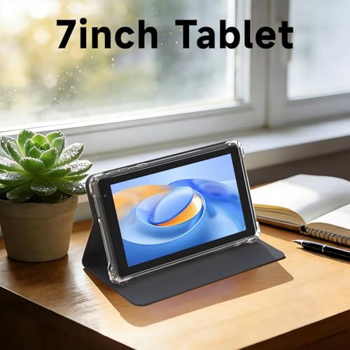 Image of WUIUHOU 7 inch Android 14 Tablet, Tablet' with Case, 8GB RAM (3GB+5GB Extended) & 32GB ROM, 3000mAh Battery, Dual Camera, 2.4G /5G WiFi 6 tab - Portable Mini Tablet for Work, Study (Black)