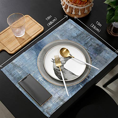 Abstract Art Painting Placemats, Set Of 6 Anti-Skid Table Mats, Washable Placemats For Kitchen Dining Table Decoration 19X13 Inch - Retro Style Oil Painting Texture Blue #TOP5