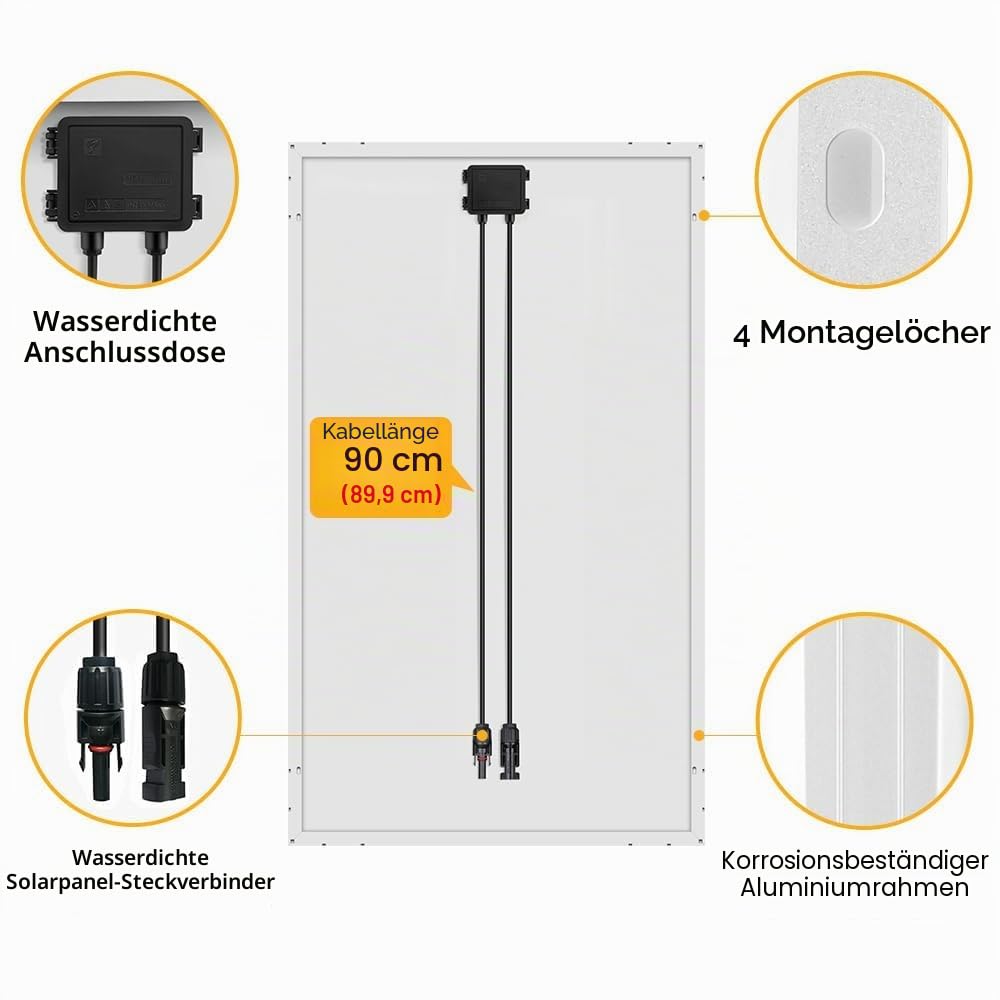 DOKIO Solarpanel 100W 18V Monokristallin(Hohe Leistung) Für 12V Kfz Batterie, AGM, Gelbatterie ideal für Wohnmobil, Camping, Gartenhaus