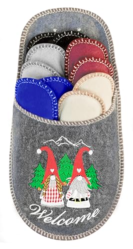 BOOTSY Gästepantoffeln (5 Paar) Filz Pantoffeln Gäste Gästehausschuhe Set Größen 35/38 38/40 (2x) 41/43 44/45 Schlappen Damen & Herren Inkl. Aufbewahrungstasche