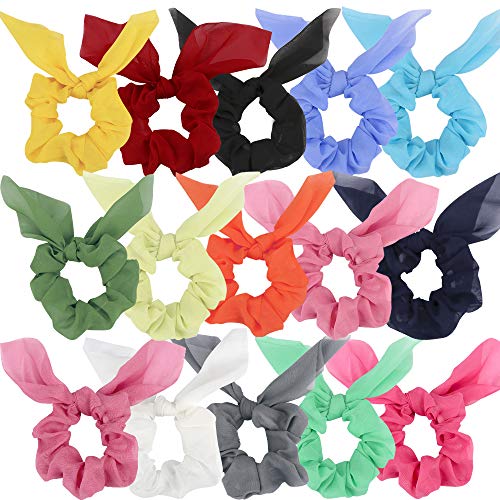 Amariver AMARIVER-BEAUTY-B1348 15Pcs Chiffon And Silk Scrunchies With Bow Knots, Bright Color Ponytail Holders, Rabbit Ear Hair Accessories cover
