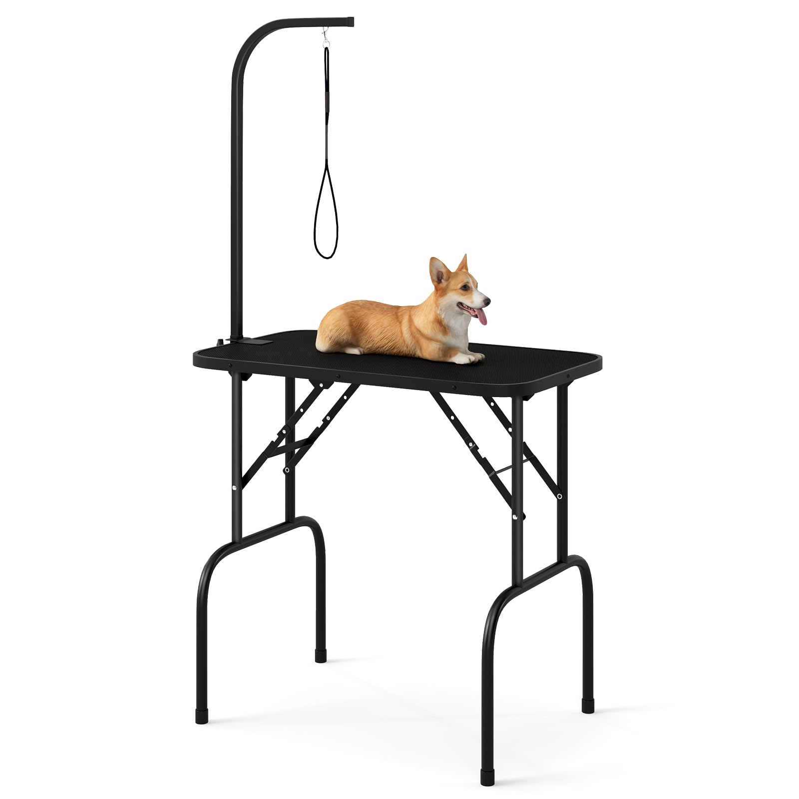 COSTWAY 32'' Dog Grooming Table, Folding Pet Beauty Station with Height Adjustable Arm, Noose, Portable Drying Trimming Table for Small Medium Dogs Cats