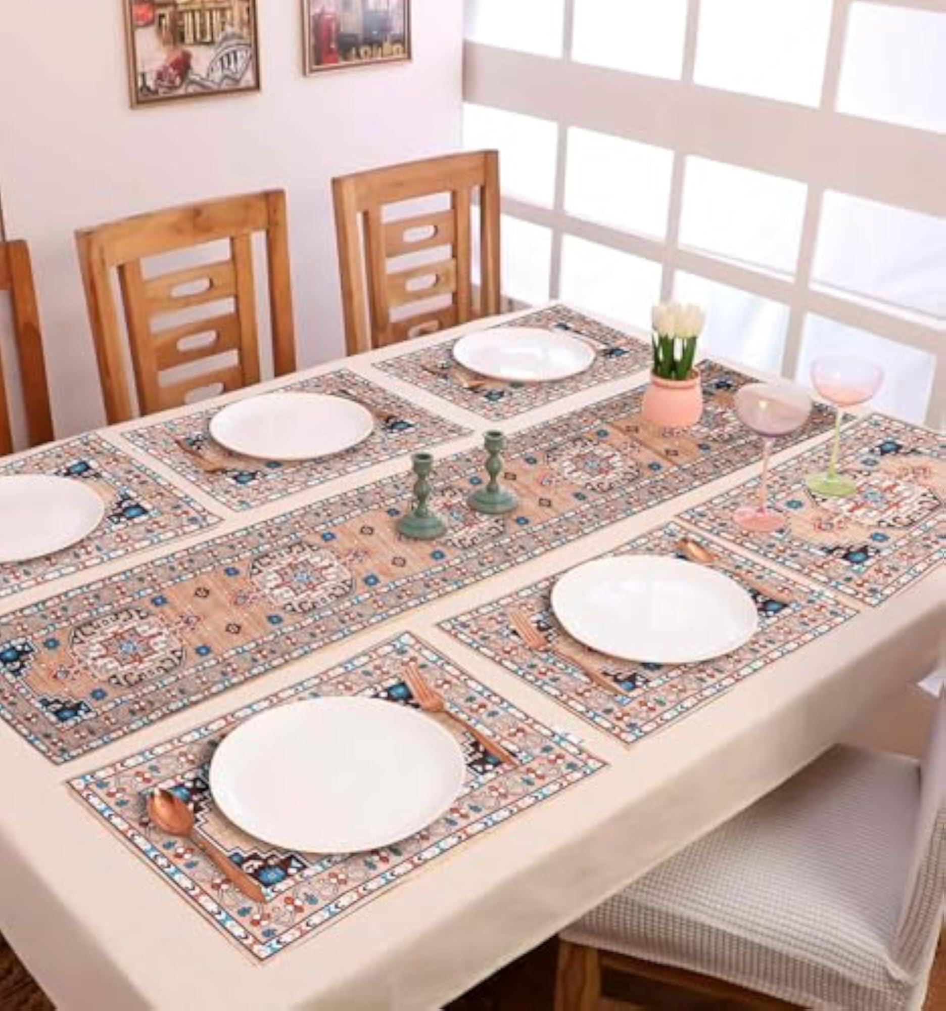 Eco-Friendly Polyester Dining Table Mats with Runner, Reusable