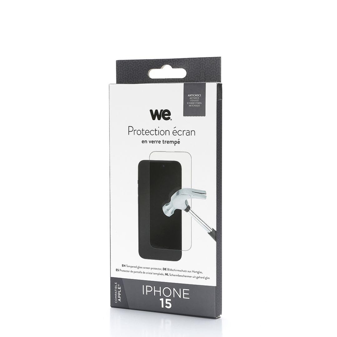 WE Verre trempé : Protection écran - dureté 9H (9 Fois Plus résistant) - Anti-Rayures - Anti-Bulles d'air - Ultra-résistant - Compatible pour IPHONE 15