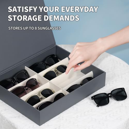 Image of AUTOARK Leather 8 Slot Sunglasses Organizer,Eyeglasses Holder for Men Women,Multiple Glasses Display Case,Light Blue,MKAW054