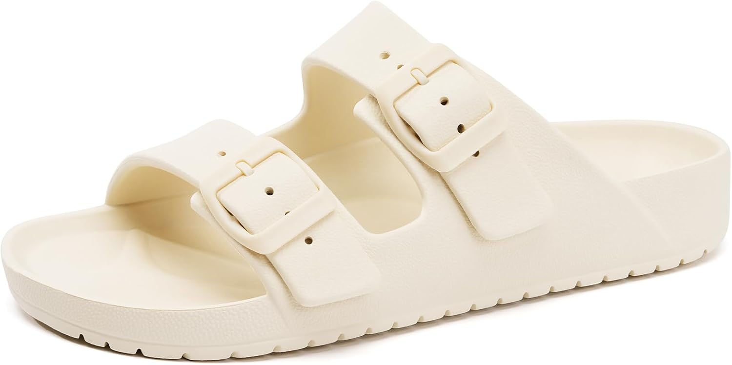 Womens Sandals with Arch Support Slip‑On Slides Adjustable Strap Rubber Soft Sole Waterproof Beach Sandals