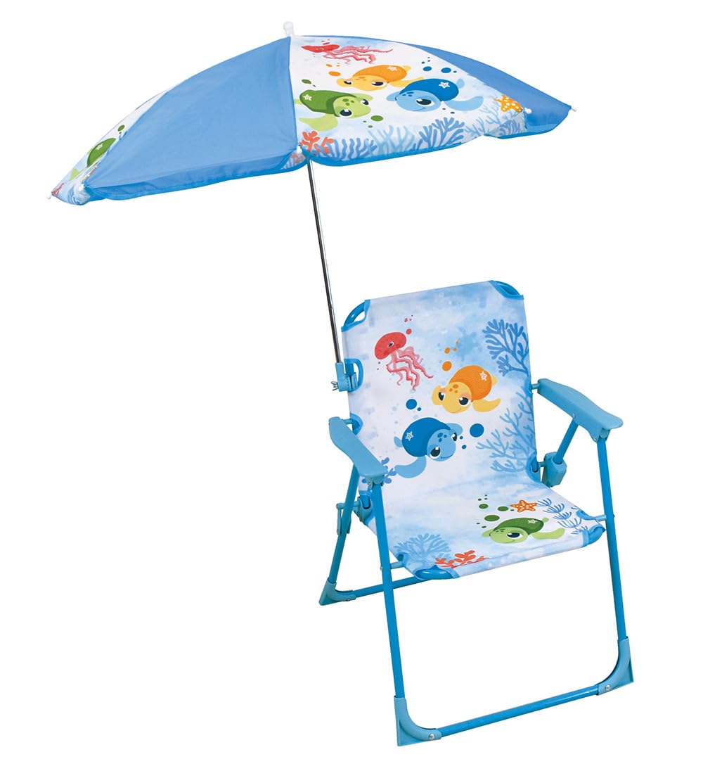 Fun House Niño 713516 MA - Silla Plegable para Tortuga (H.53 x 38,5 x 37,5 cm, con sombrilla Ø65 cm, Color Azul