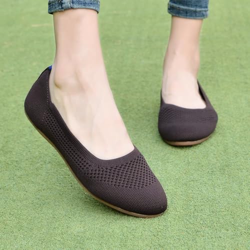 Image of poemlady Women's Ballet Flat Shoes Dress Shoes Knit Round Toe Slip On Ballerina Walking Flats Shoes for Woman Low Wedge Casual