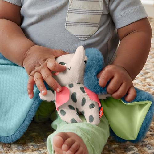 Fisher-Price Jouet Éveil Tembo Peluche Mon Doudou Eléphant Pour Poussette, 90% Plastiques Recyclés Post-Consommation, Emballage Certifié Fsc, Jouet Bébé, A Partir De 3 Mois, HKD63