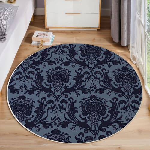 Alfombra Infantil Clásico Europeo Flores Estilo Brocado para habitación Infantil Alfombra de Lunares para bebé, habitación Juvenil, Azul Oscuro,60cm