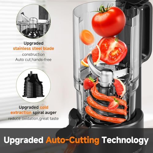 Image of Cold Press Juicer Machines with 5.4 inch Wide Feed Chute, Slow Masticating Juicer Extractor for Whole Fruits & Vegetables, Quiet Motor, Easy to Clean with Brush, High Juice Yield, Black