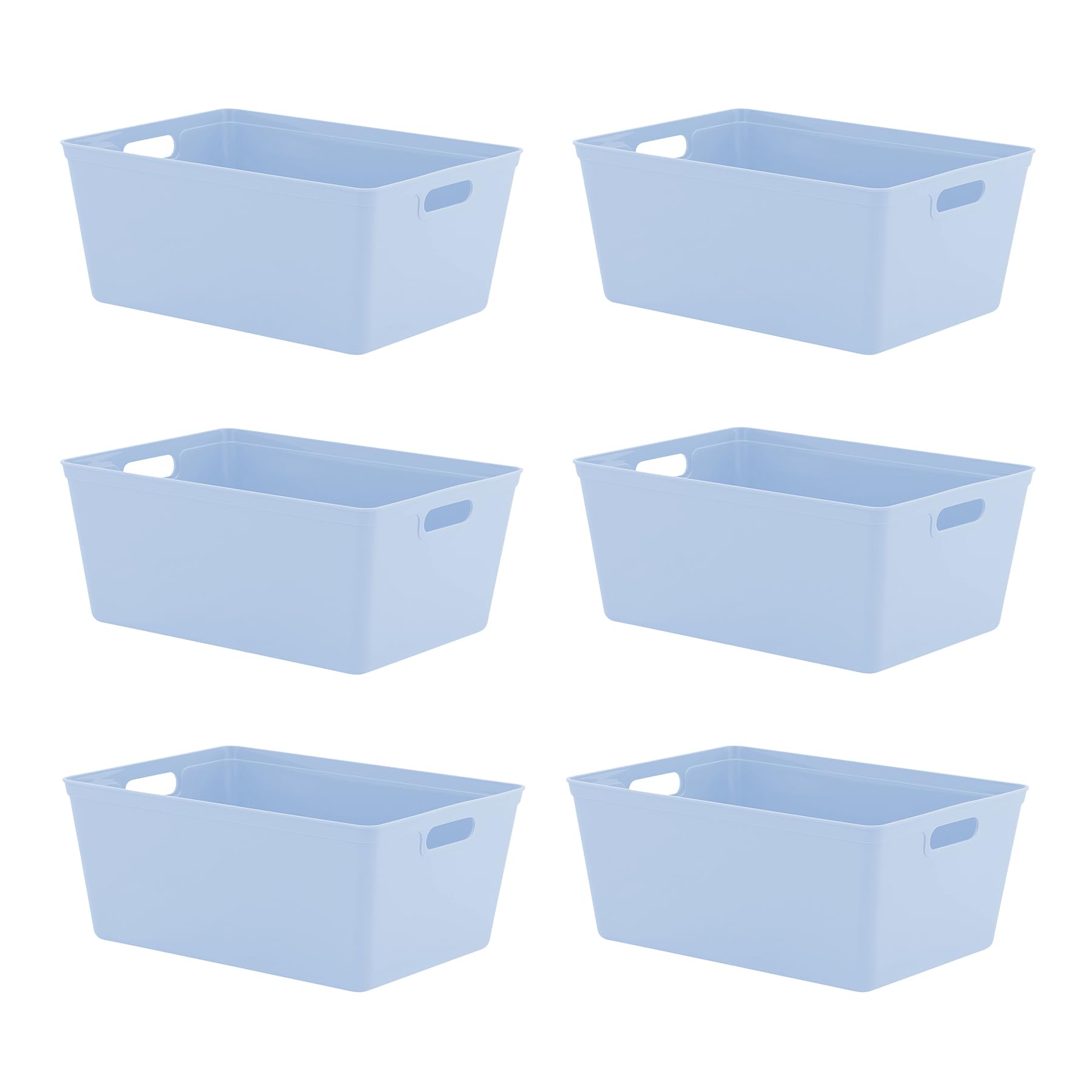 simpa 11L 11 Litre Plastic Storage Basket Studio Organiser Trays with Handles - Pastel Blue, Set of 6 Trays - 15.5cm (H) x 35cm (L) x 25cm (W)